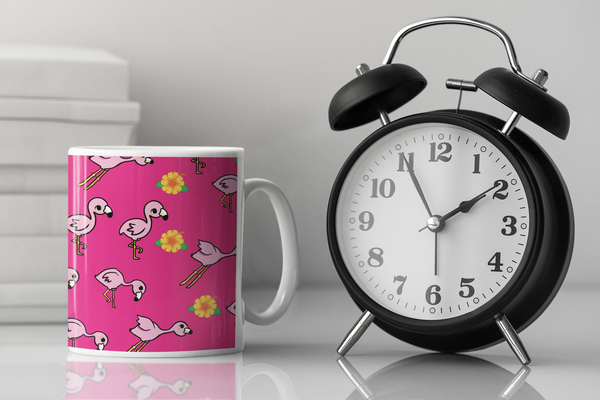 Flamingo and Flower White glossy mug