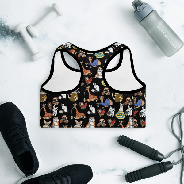 Coffee Animals Padded Sports Bra