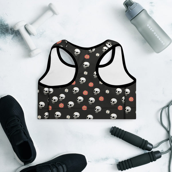 Skull and flower Padded Sports Bra