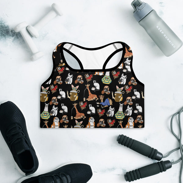 Coffee Animals Padded Sports Bra