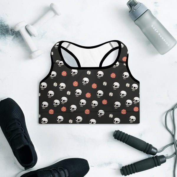 Skull and flower Padded Sports Bra