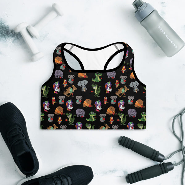 Animals with Coffee Padded Sports Bra