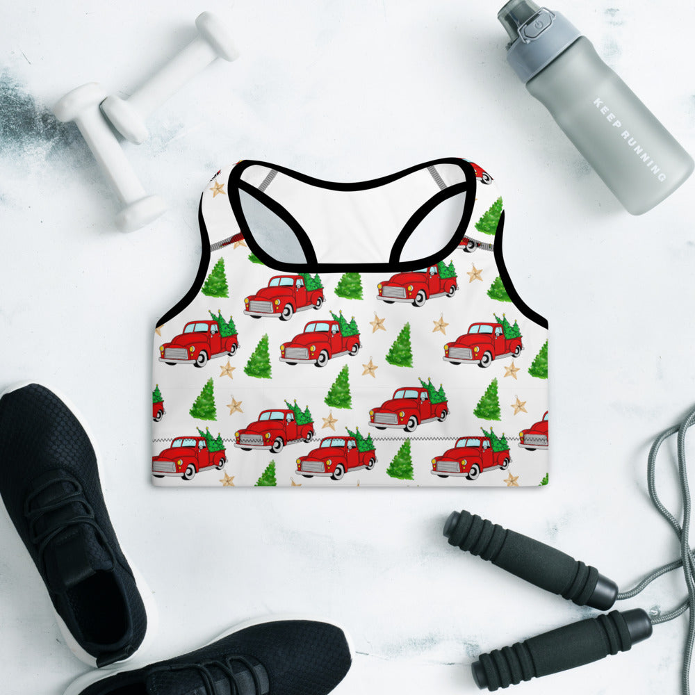 Christmas Truck Padded Sports Bra