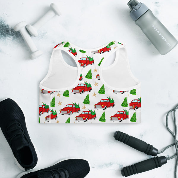 Christmas Truck Padded Sports Bra