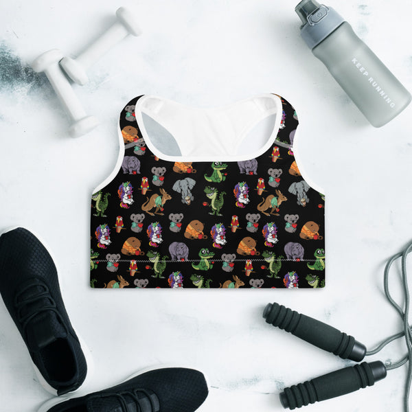 Animals with Coffee Padded Sports Bra