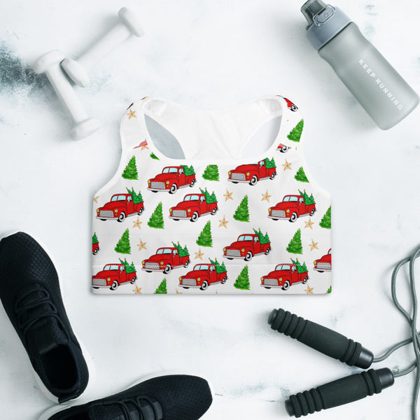 Christmas Truck Padded Sports Bra