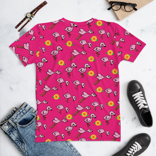 Flamingo And Flower Women's T-shirt - Seasonally Gifted 