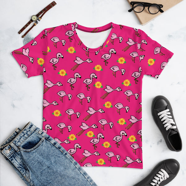 Flamingo And Flower Women's T-shirt - Seasonally Gifted 