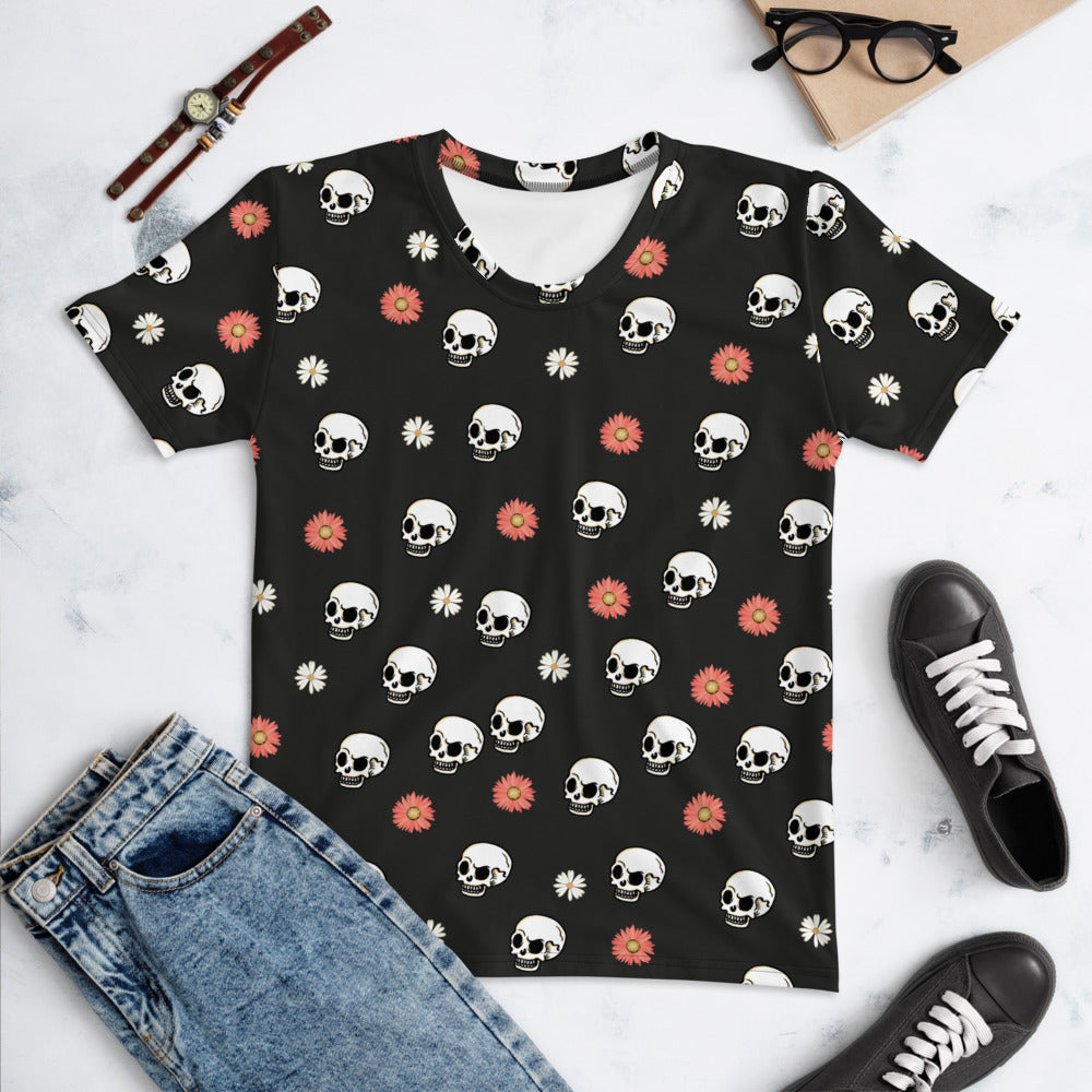 Skull And Flower Women's T-shirt - Seasonally Gifted 