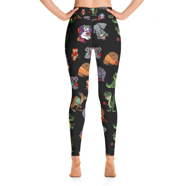 Animals With Coffee Yoga Leggings - Seasonally Gifted 