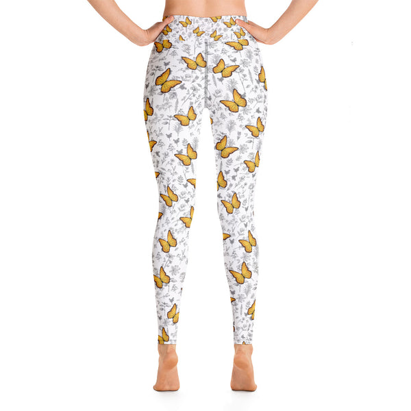 Butterfly and Flowers Yoga Leggings - Seasonally Gifted 