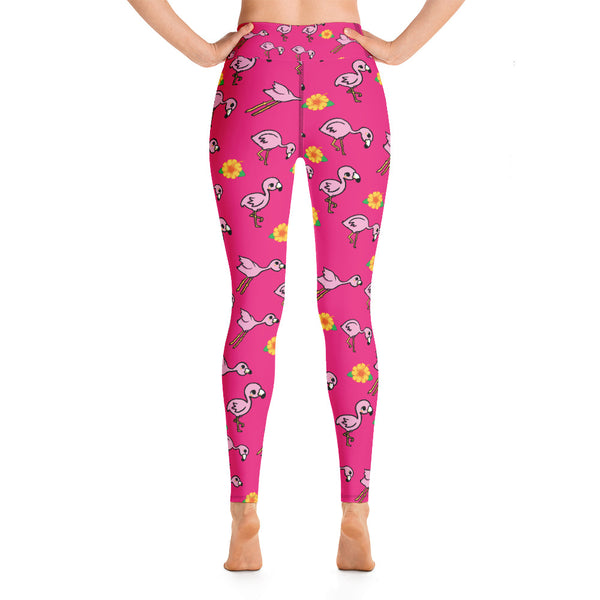 Flamingo and Flower Yoga Leggings - Seasonally Gifted 