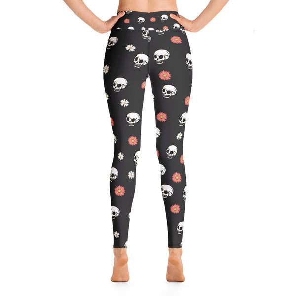 Skull and Flower Yoga Leggings - Seasonally Gifted 