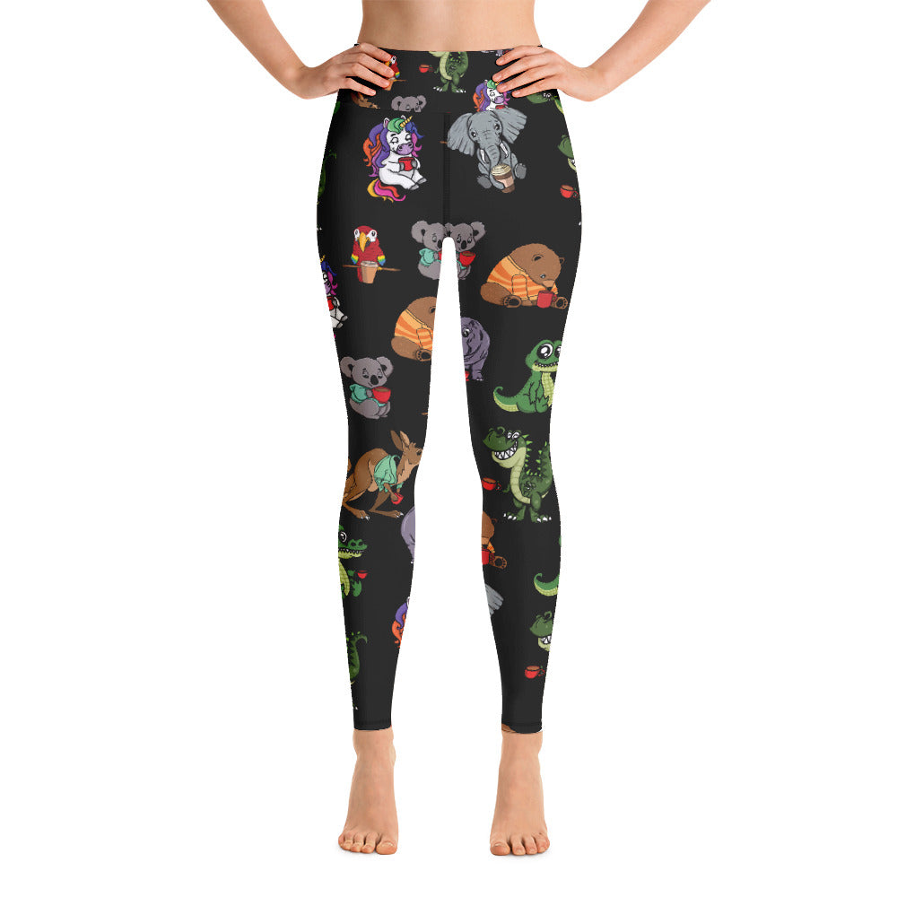 Animals With Coffee Yoga Leggings - Seasonally Gifted 