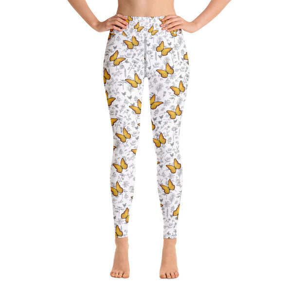 Butterfly and Flowers Yoga Leggings - Seasonally Gifted 