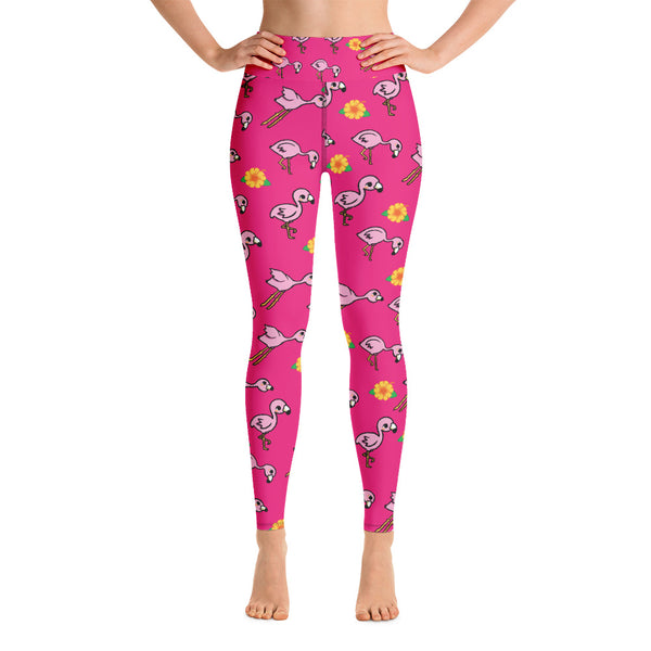 Flamingo and Flower Yoga Leggings - Seasonally Gifted 