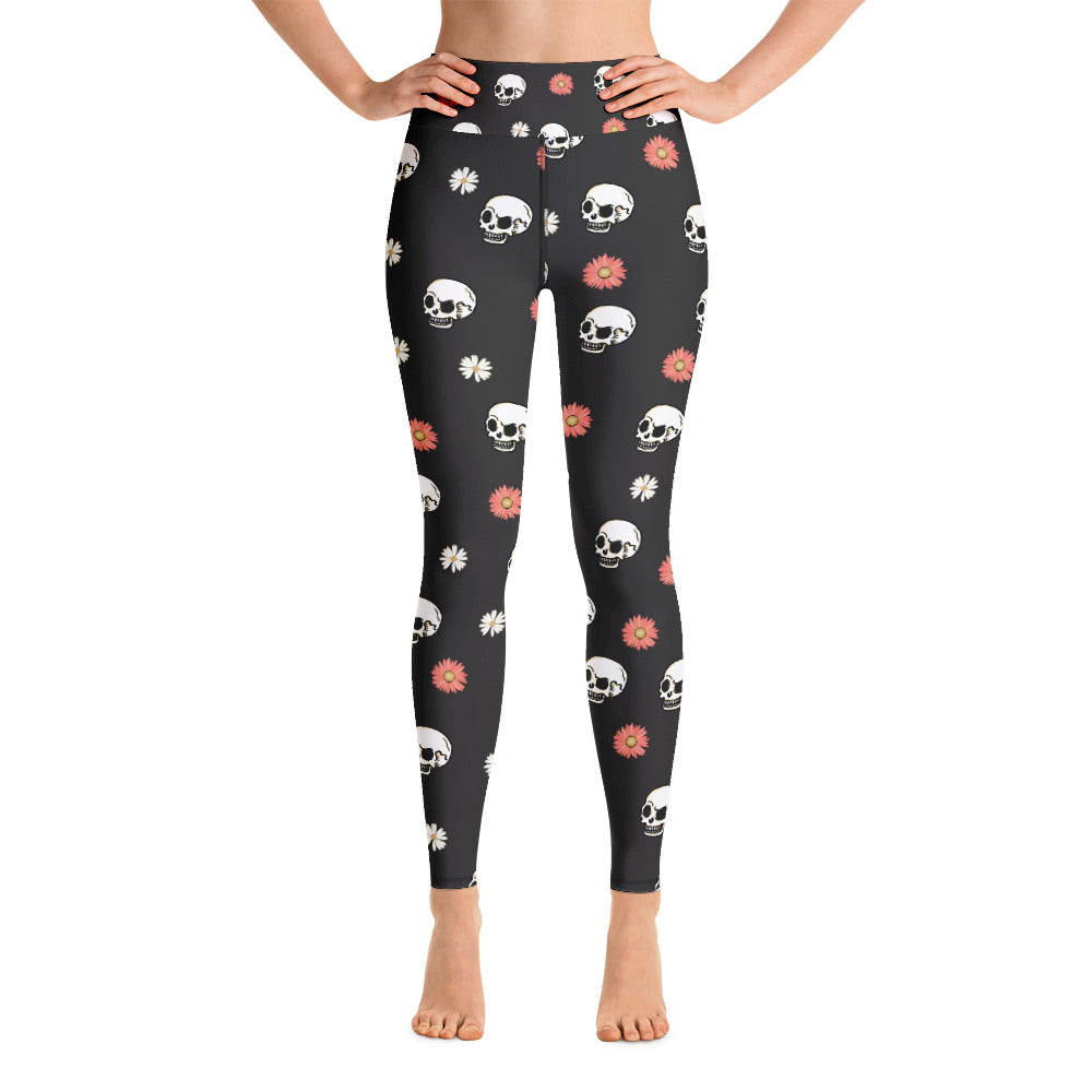 Skull and Flower Yoga Leggings - Seasonally Gifted 