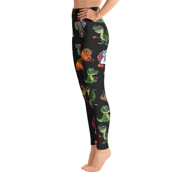 Animals With Coffee Yoga Leggings - Seasonally Gifted 