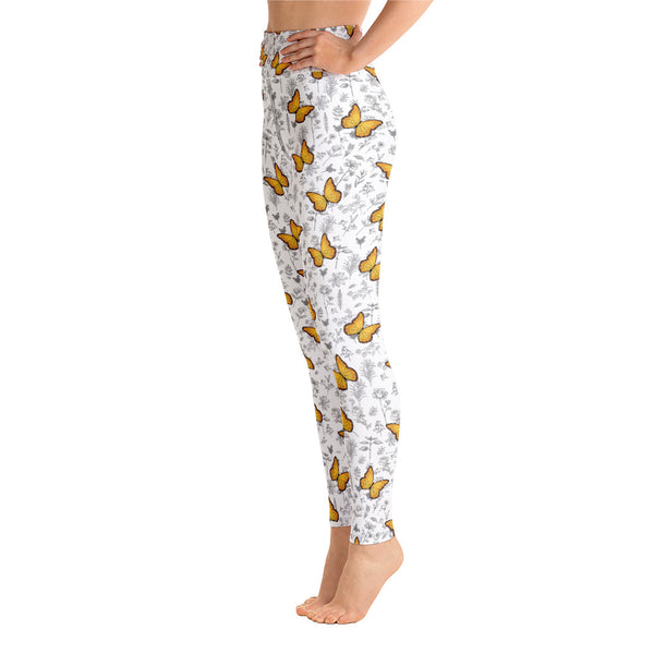 Butterfly and Flowers Yoga Leggings - Seasonally Gifted 