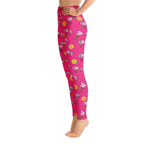 Flamingo and Flower Yoga Leggings - Seasonally Gifted 