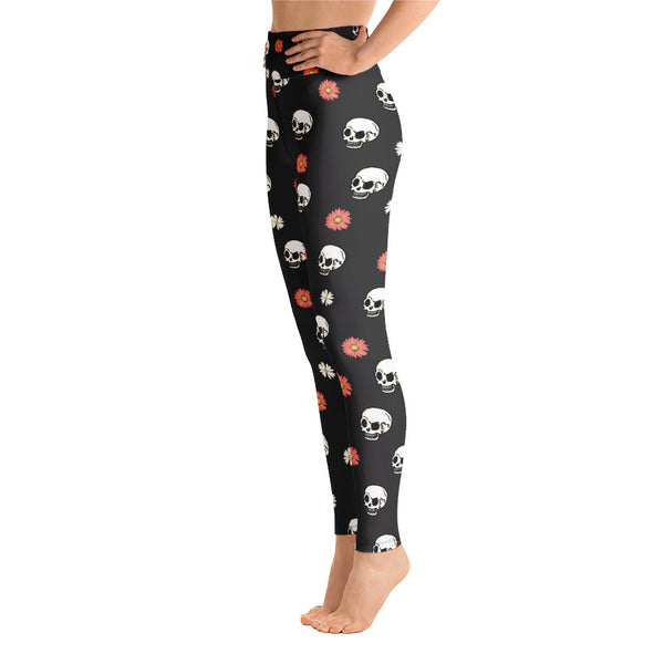 Skull and Flower Yoga Leggings - Seasonally Gifted 