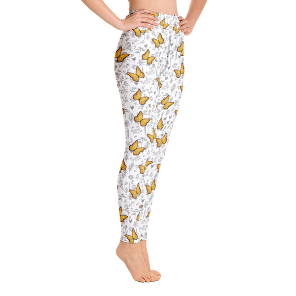 Butterfly and Flowers Yoga Leggings - Seasonally Gifted 