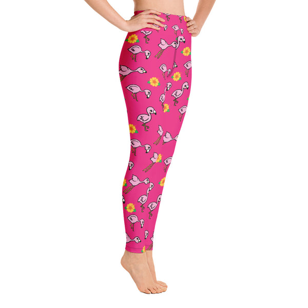 Flamingo and Flower Yoga Leggings - Seasonally Gifted 