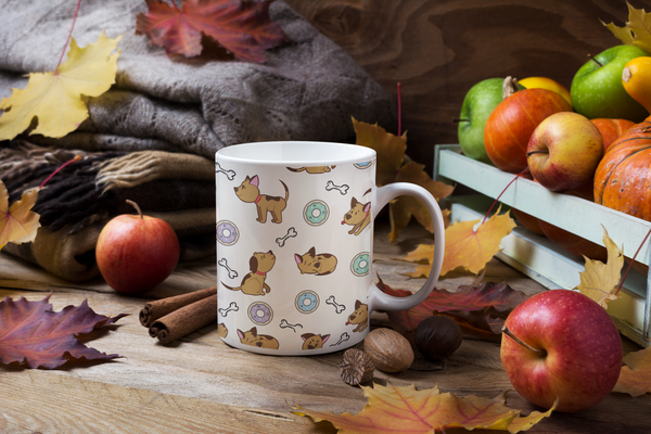 Dog and Donut White glossy mug