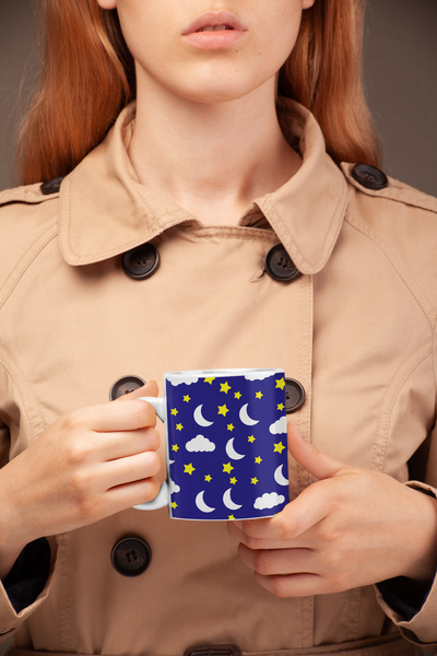 Star and Moon White glossy mug