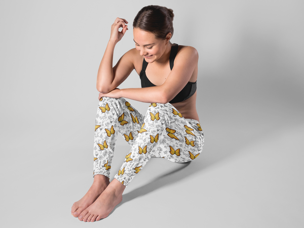 Butterfly and Flowers Yoga Leggings - Seasonally Gifted 