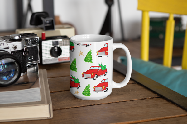 Christmas Truck White glossy mug