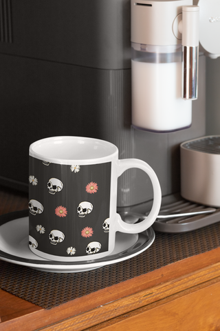 Skull and Flower White glossy mug