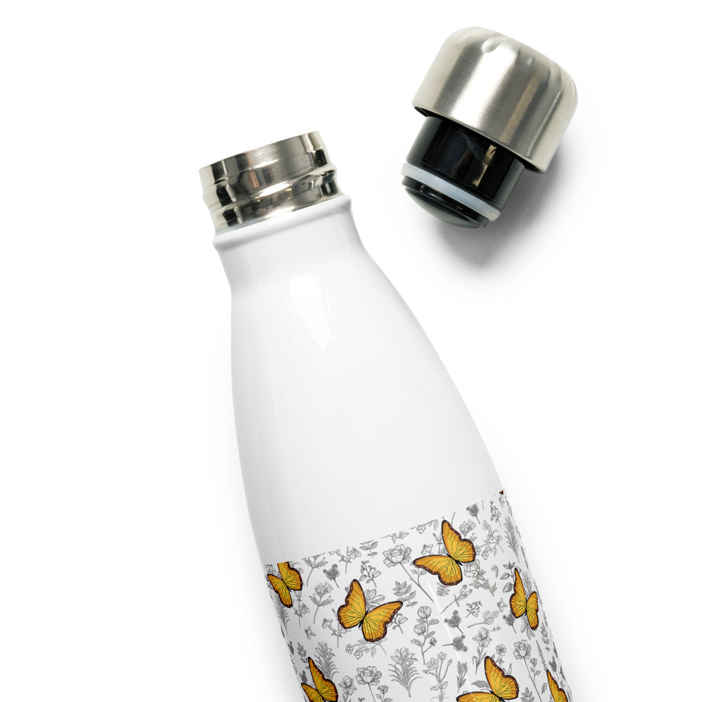 Butterfly and Flower Stainless Steel Water Bottle