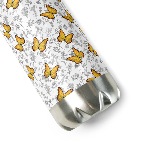 Butterfly and Flower Stainless Steel Water Bottle