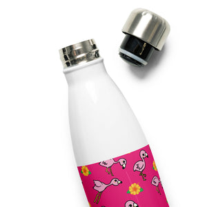 Flamingo and Flower Stainless Steel Water Bottle