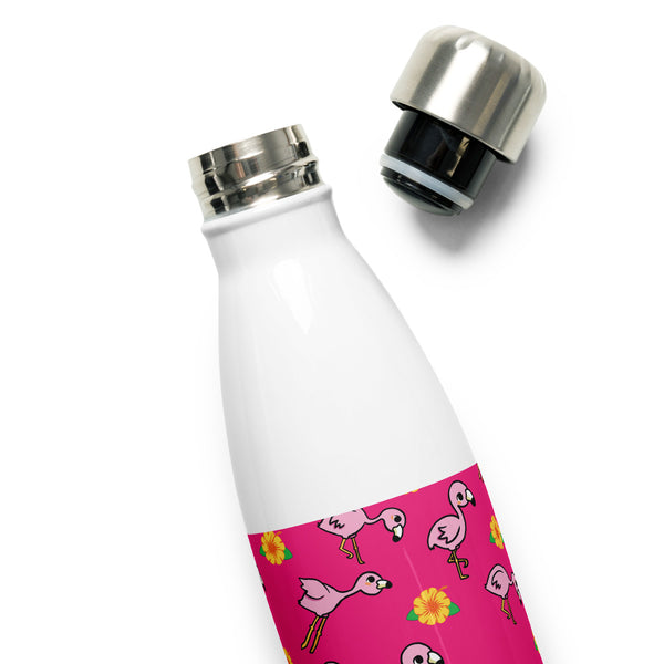 Flamingo and Flower Stainless Steel Water Bottle