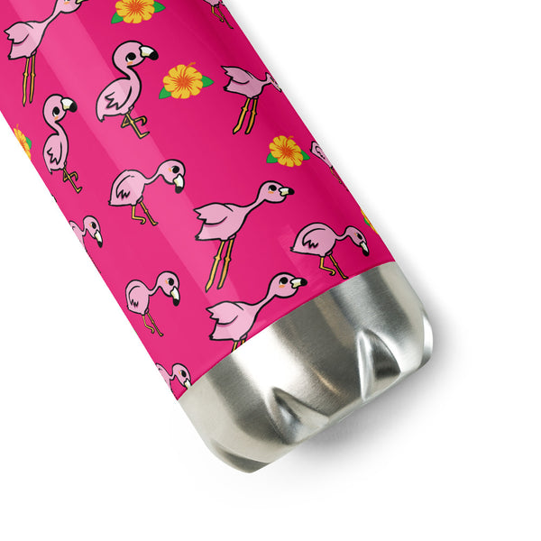 Flamingo and Flower Stainless Steel Water Bottle