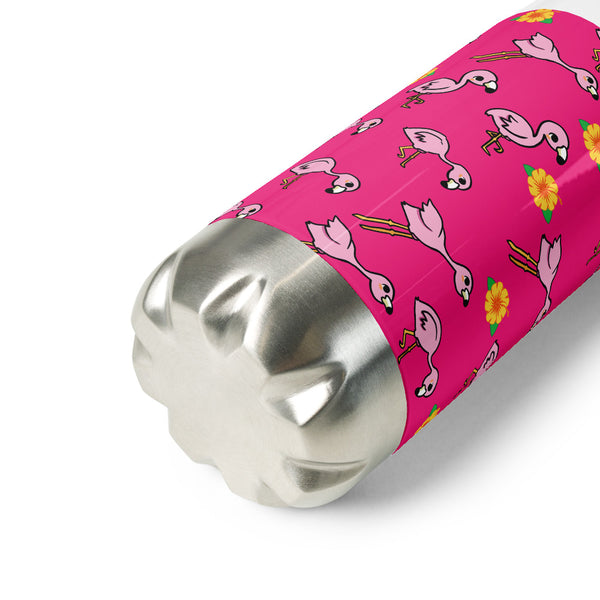 Flamingo and Flower Stainless Steel Water Bottle