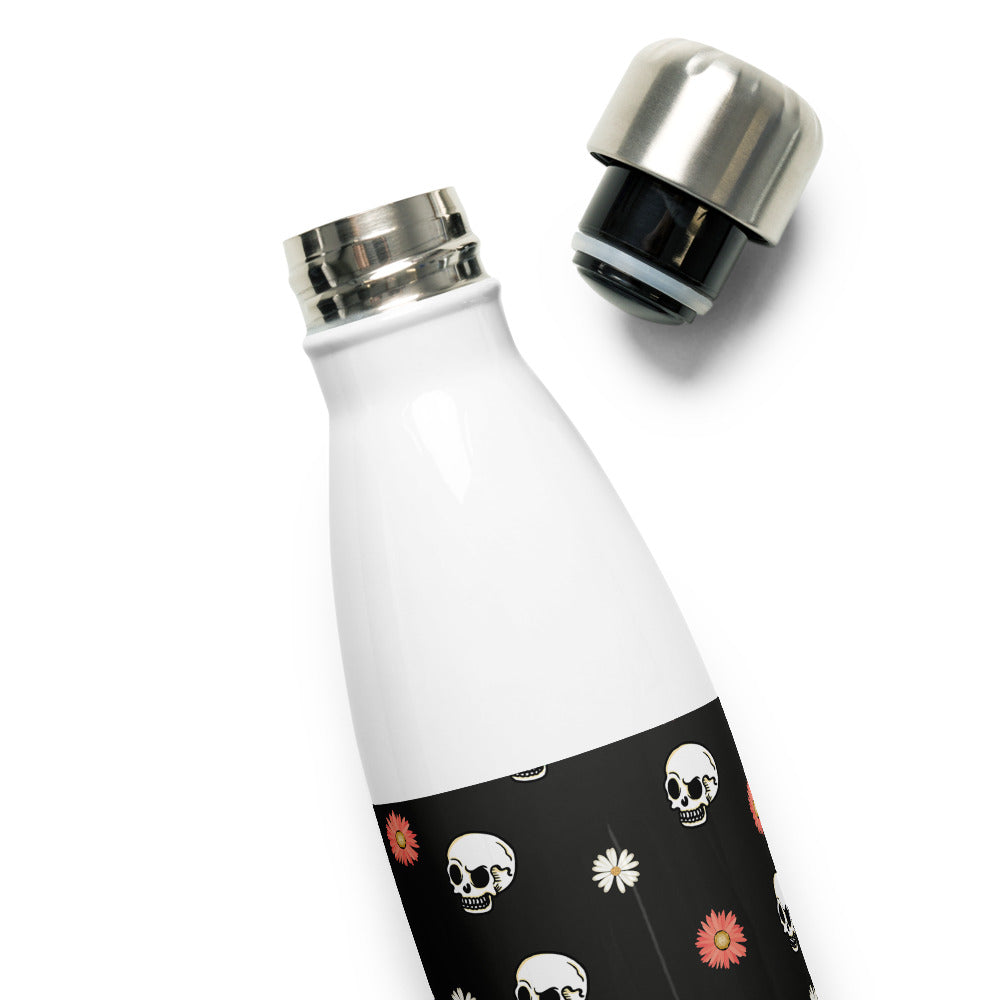 Skull and Flower Stainless Steel Water Bottle