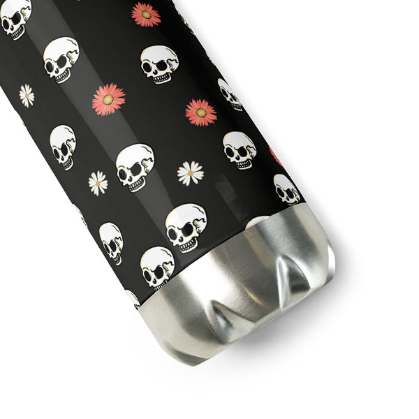 Skull and Flower Stainless Steel Water Bottle