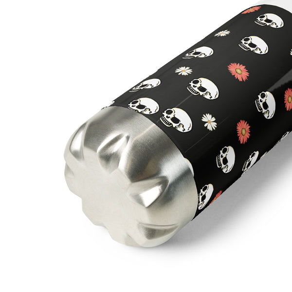 Skull and Flower Stainless Steel Water Bottle