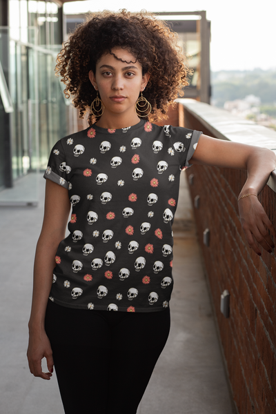 Skull And Flower Women's T-shirt - Seasonally Gifted 
