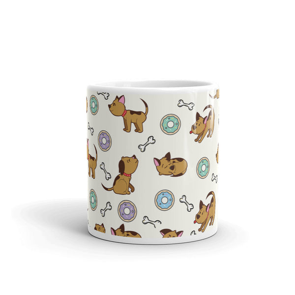 Dog and Donut White glossy mug