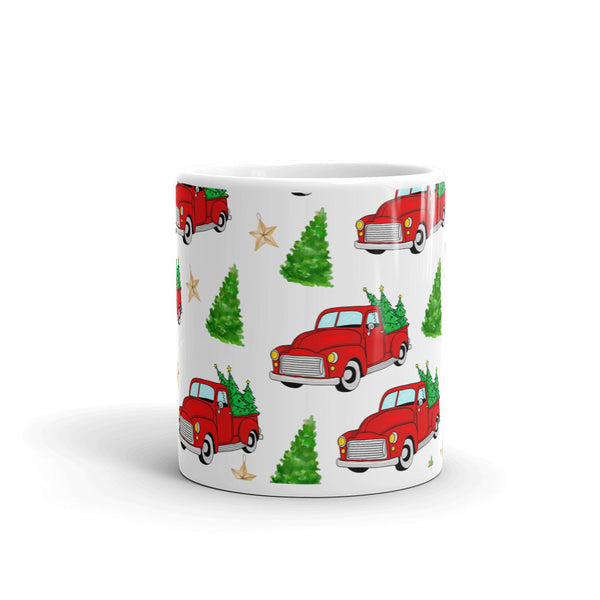 Christmas Truck White glossy mug