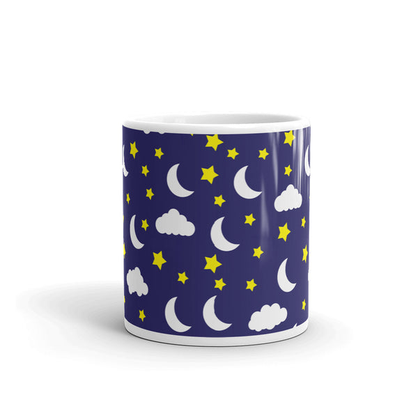Star and Moon White glossy mug
