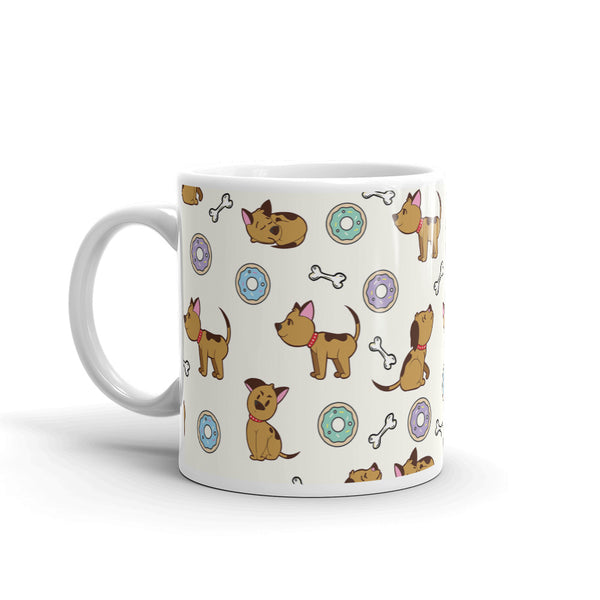 Dog and Donut White glossy mug