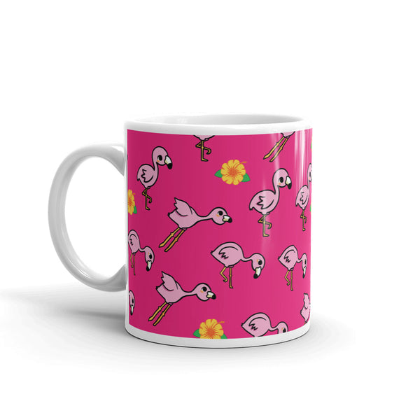 Flamingo and Flower White glossy mug