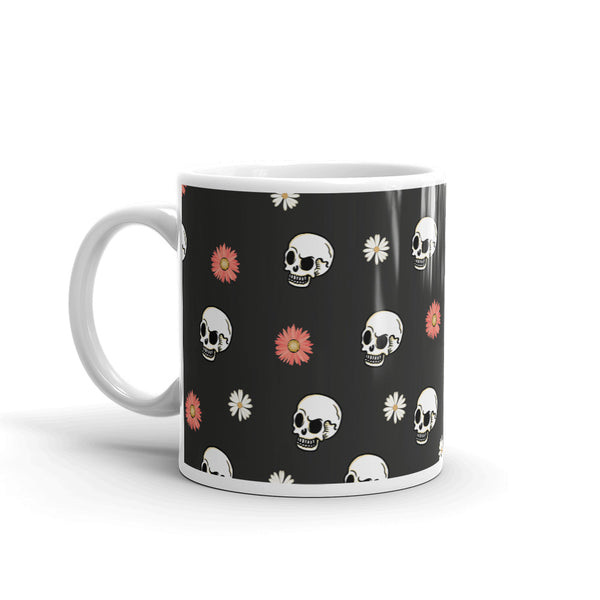 Skull and Flower White glossy mug
