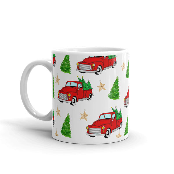 Christmas Truck White glossy mug