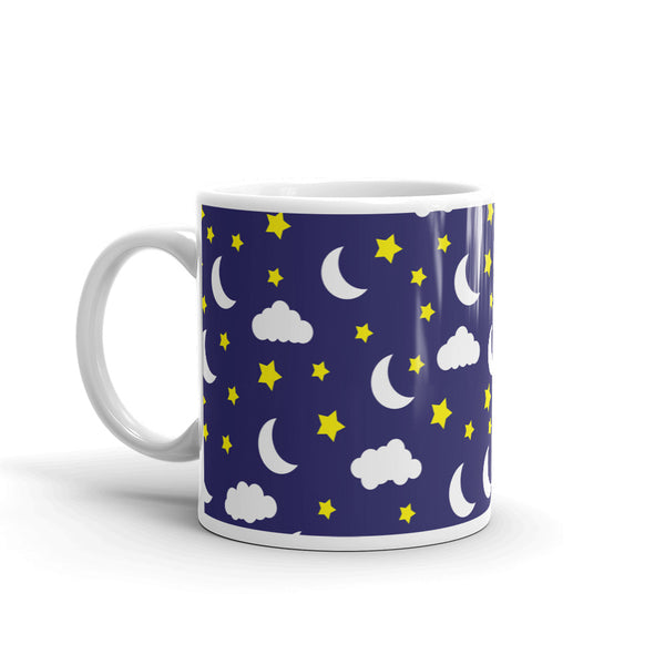 Star and Moon White glossy mug